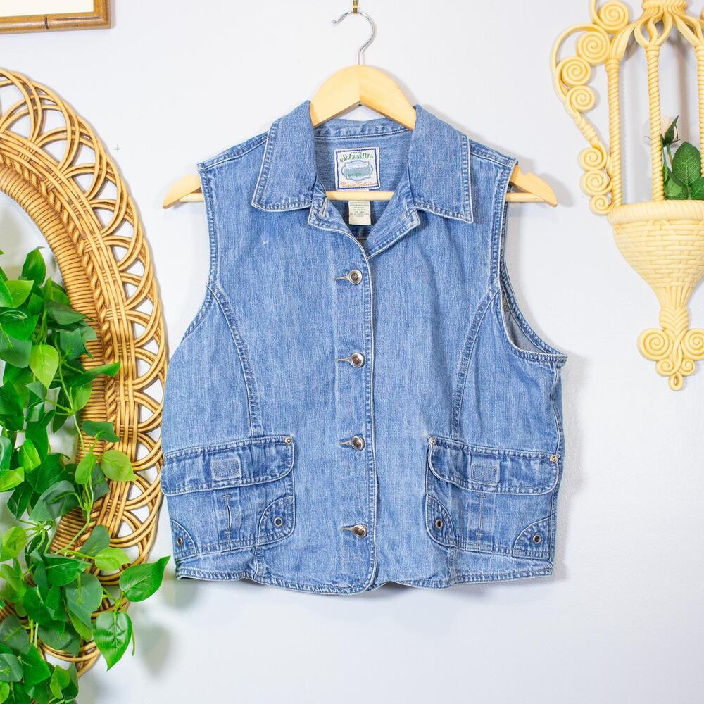 VTG Denim Vest Button Front Pocket Sleeveless Jean Vest Grunge | Light Summer